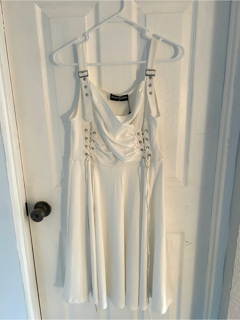 White Lace-Up A-Line Dress